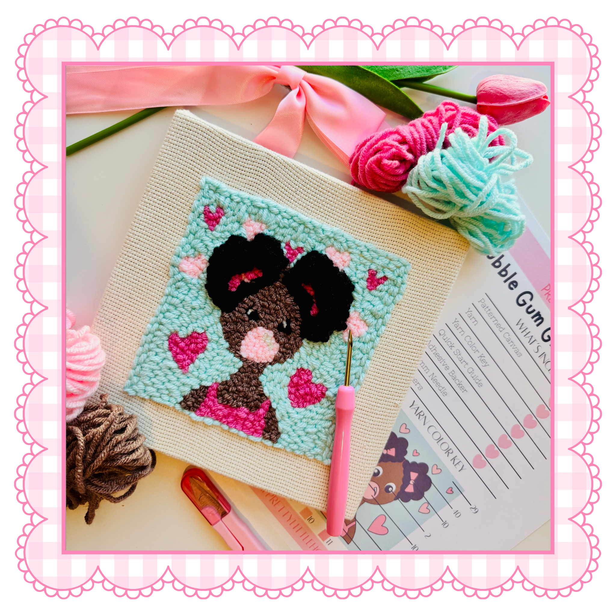 Bubblegum Girlie Punch Needle Canvas Kit