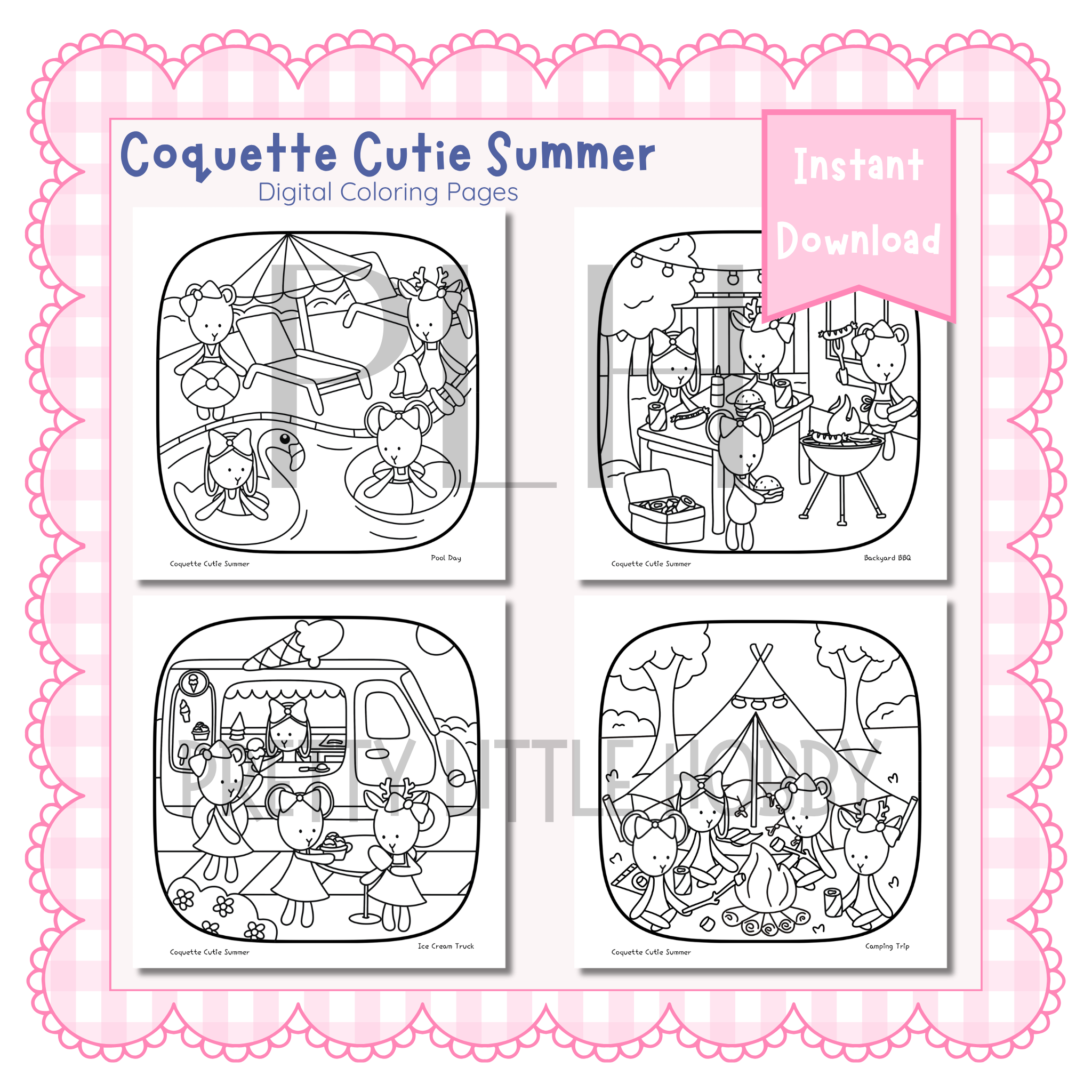 Coquette Cutie Summer Coloring Pages | Digital Download
