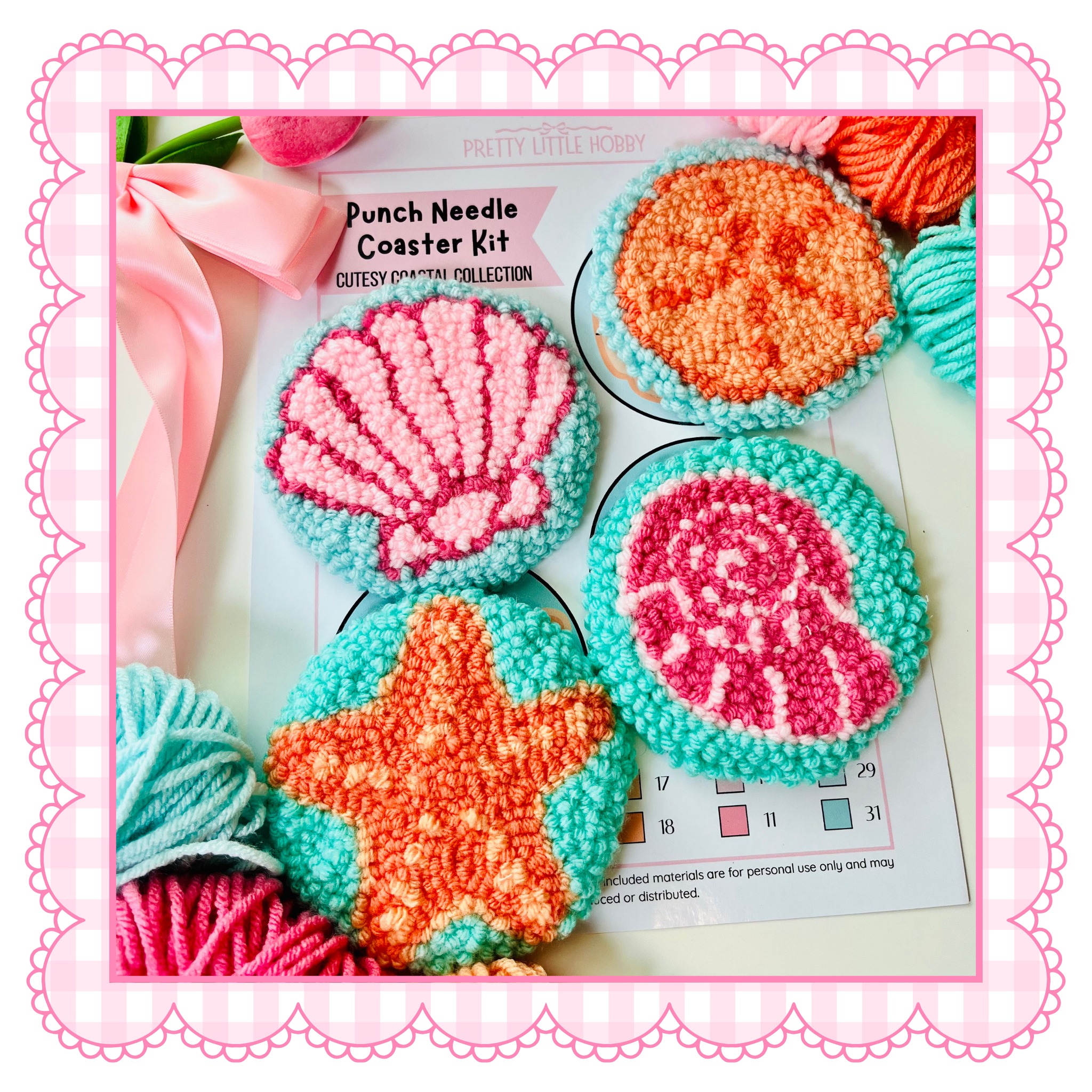 Cutesy Coastal Punch Needle Coaster Kit - 4 Design Bundle