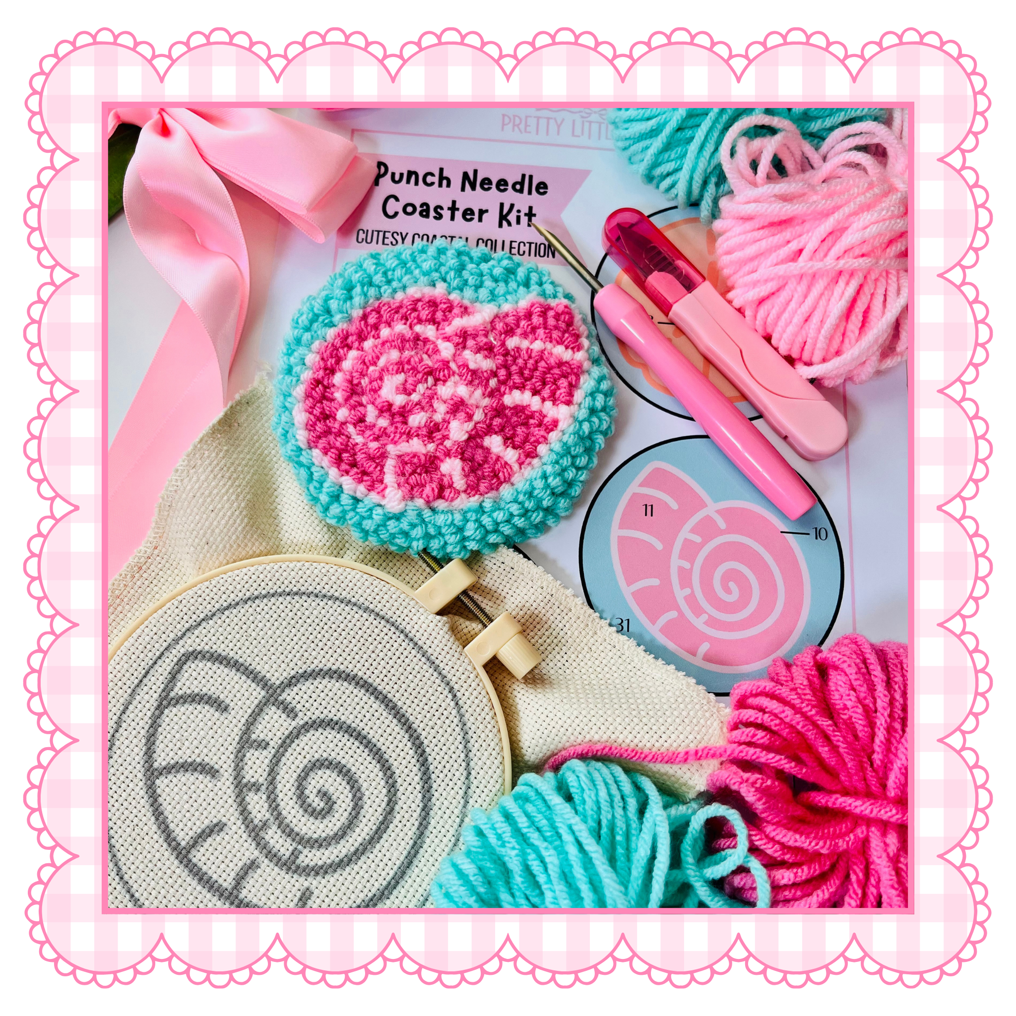 Cutesy Coastal Punch Needle Coaster Kit - Conch Shell Design