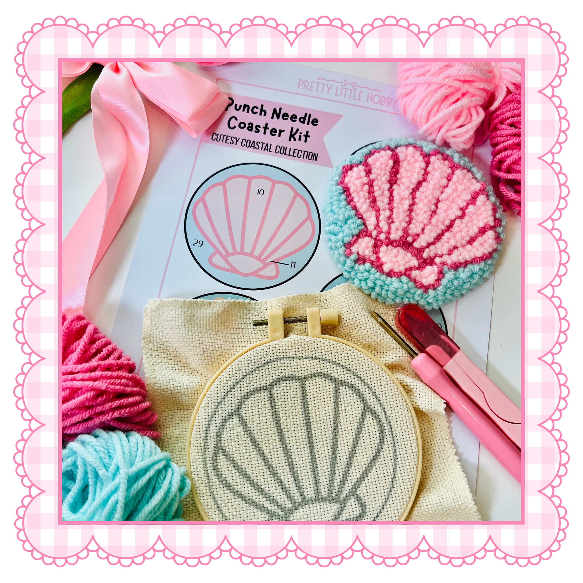 Cutesy Coastal Punch Needle Coaster Kit - Seashell Design