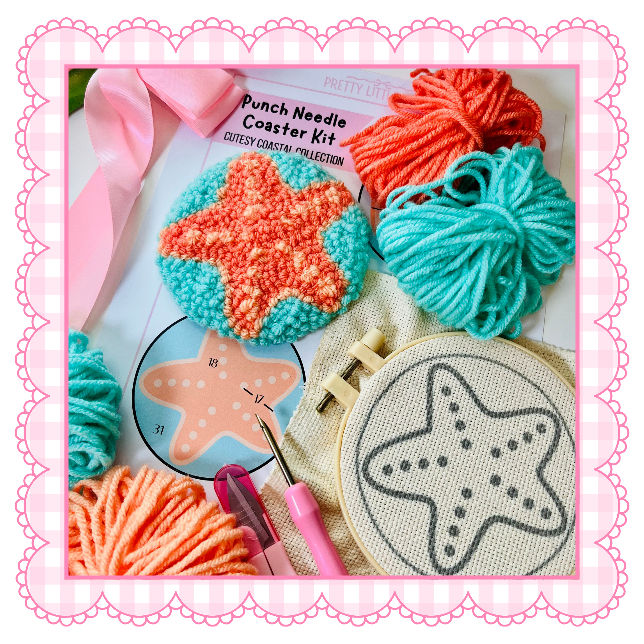 Cutesy Coastal Punch Needle Coaster Kit - Starfish Design
