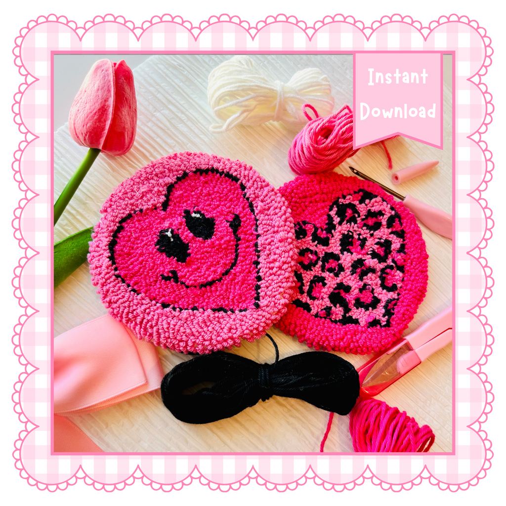 Punch Needle Coaster Pattern Set – Cutesy Heart Collection – Printable Template + Color Guides + Starter Instructions – Digital Download