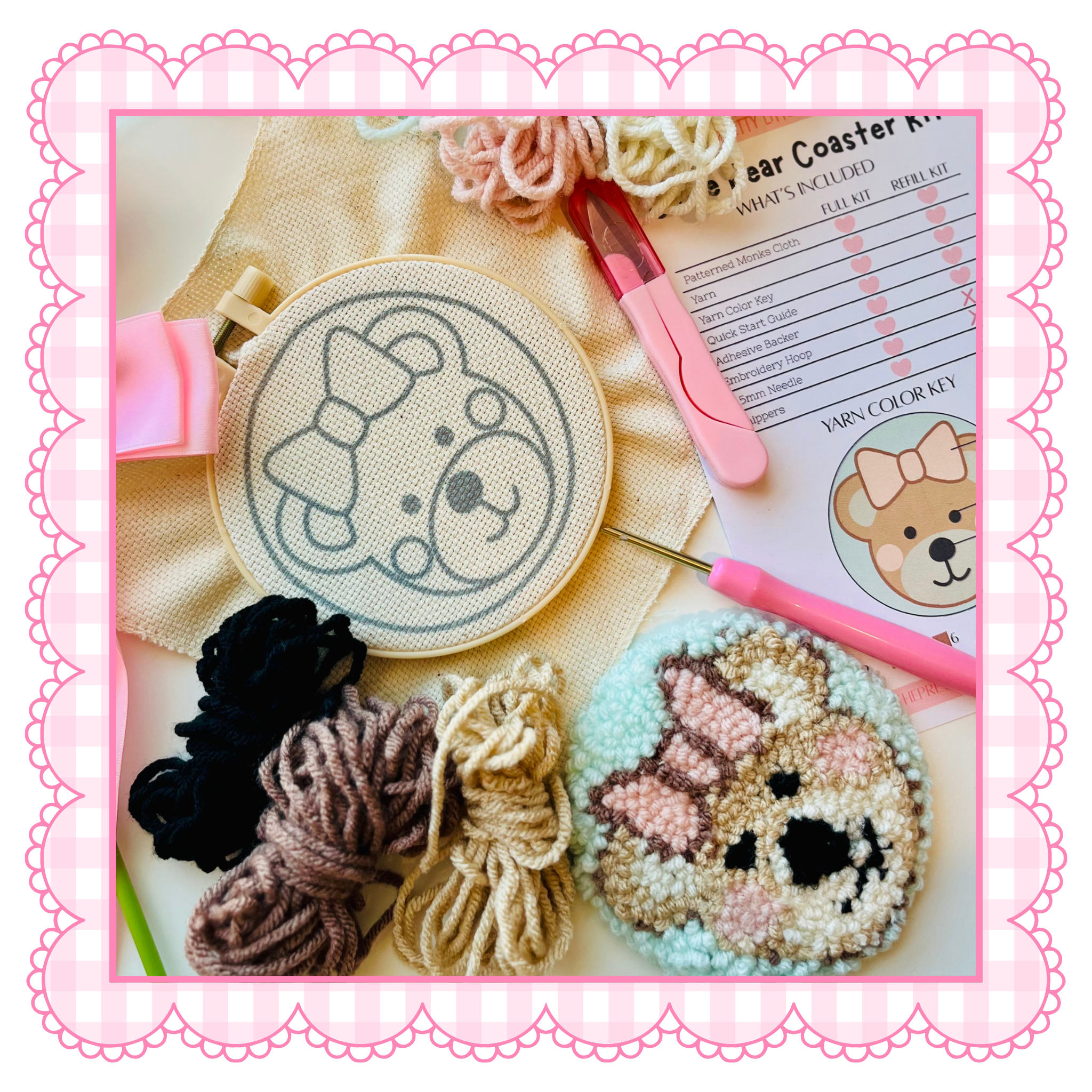 Cutie Bear Punch Needle Coaster Kit