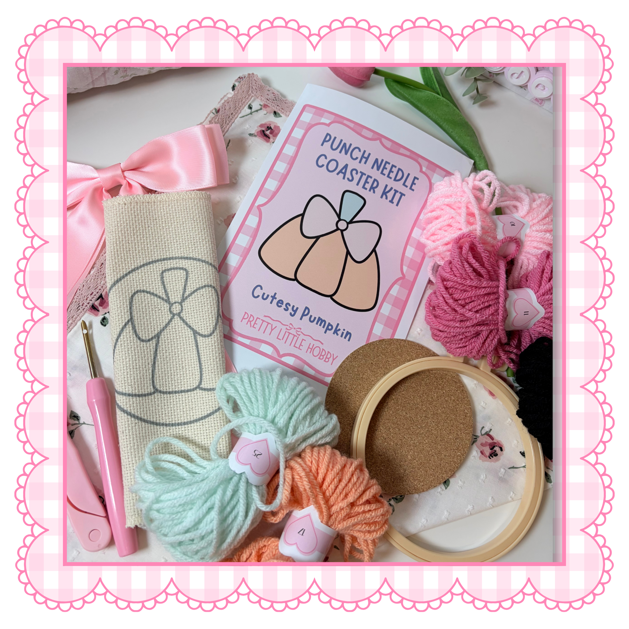 Cutesy Pumpkin Punch Needle Coaster Kit