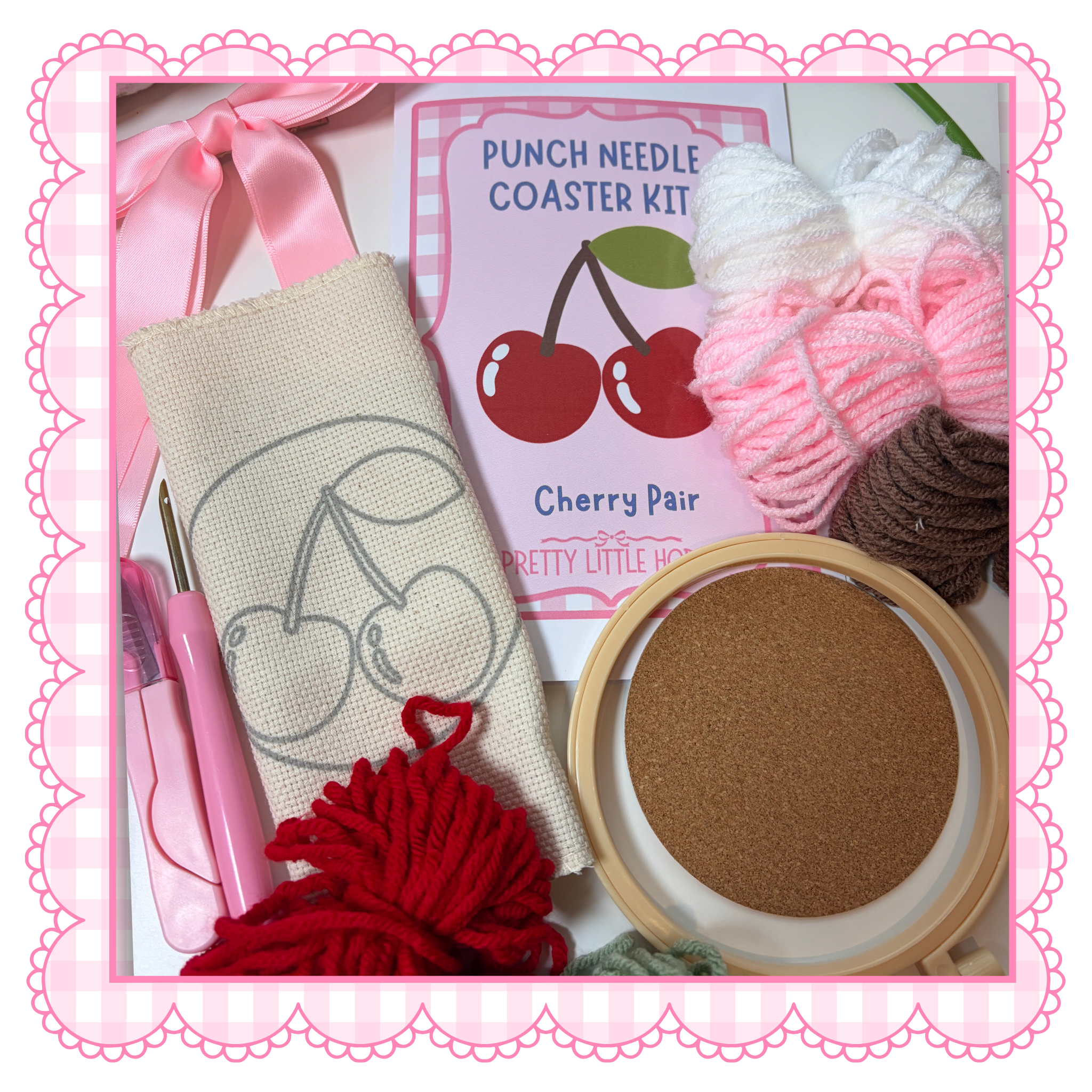 Cherry Pair Punch Needle Coaster Kit